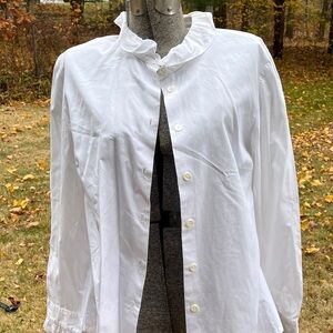White Piecrust Ruffle Collar Button Down Zelda Blouse White